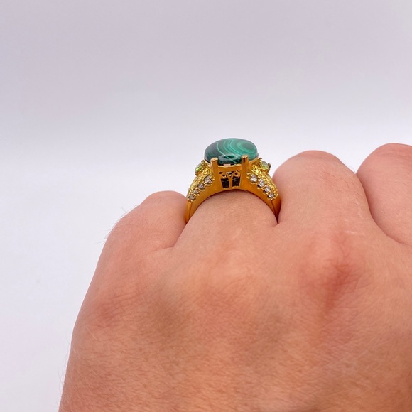 Malachite, Peridot and Lab Created Emerald Ring; GbD; Sizes 8 & 10 - Picture 4 of 5